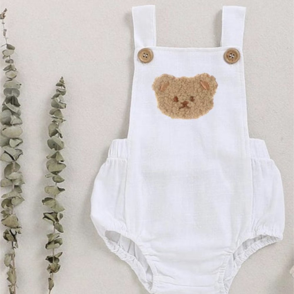 White Teddy Applique Baby One-Piece Romper